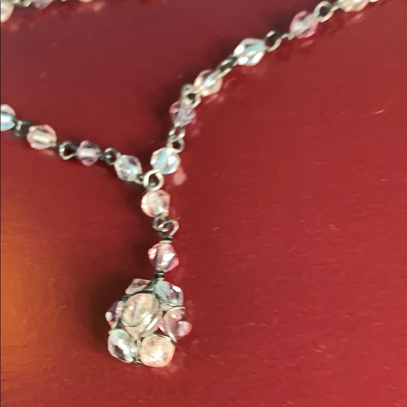 Necklace light pink see through beaded in chain - Picture 10 of 12